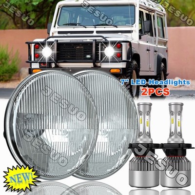 Pair 7'' inch Round LED Headlight High/Lo Beam Kit For Land Rover Defender 90 110