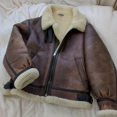 B-3 Jacket RAF US Navy Mens Bomber Flying Aviator Irvin Real Shearling Leather