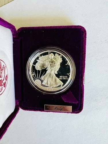 1993 P Silver Coin American Eagle Proof Box & COA BU Encapsulated