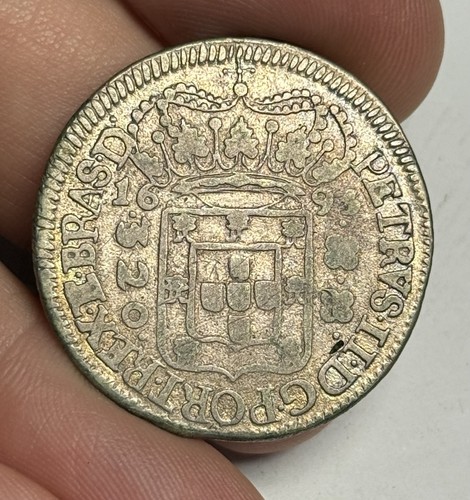 VF++ 1695 BRAZIL 320 Reis Silver Coin, Very Fine