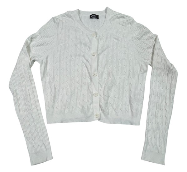 DOTTI White Cable Knit Button Front Cardigan Viscose Blend Lightweight Womens L