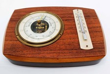Barometer  und Thermometer Wetterstation Holzgeh&auml;use Spule offen Vintage Deko