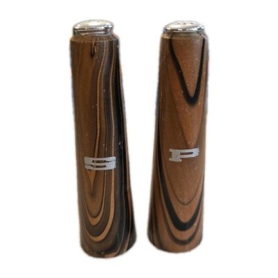 Vyg MCM Tapered Teak Wood Grain Salt & Pepper Shakers 4.5'' Taiwan