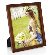 RPJC 11x14 Wood Picture Frame, HD Glass, Wall Mount or Stand, Brown