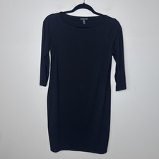 Eileen Fisher Stretch Jersey Knit Jewel Neck Black Dress Size XS Simple Minimal