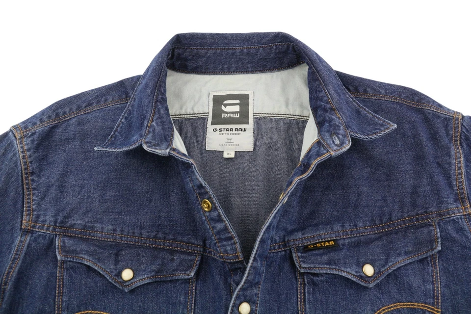 G-STAR Arc 3D L/S Men`s Shirt XL  Blue Snap Buttons Spread Neck Patch Pockets  - Image 4 of 4