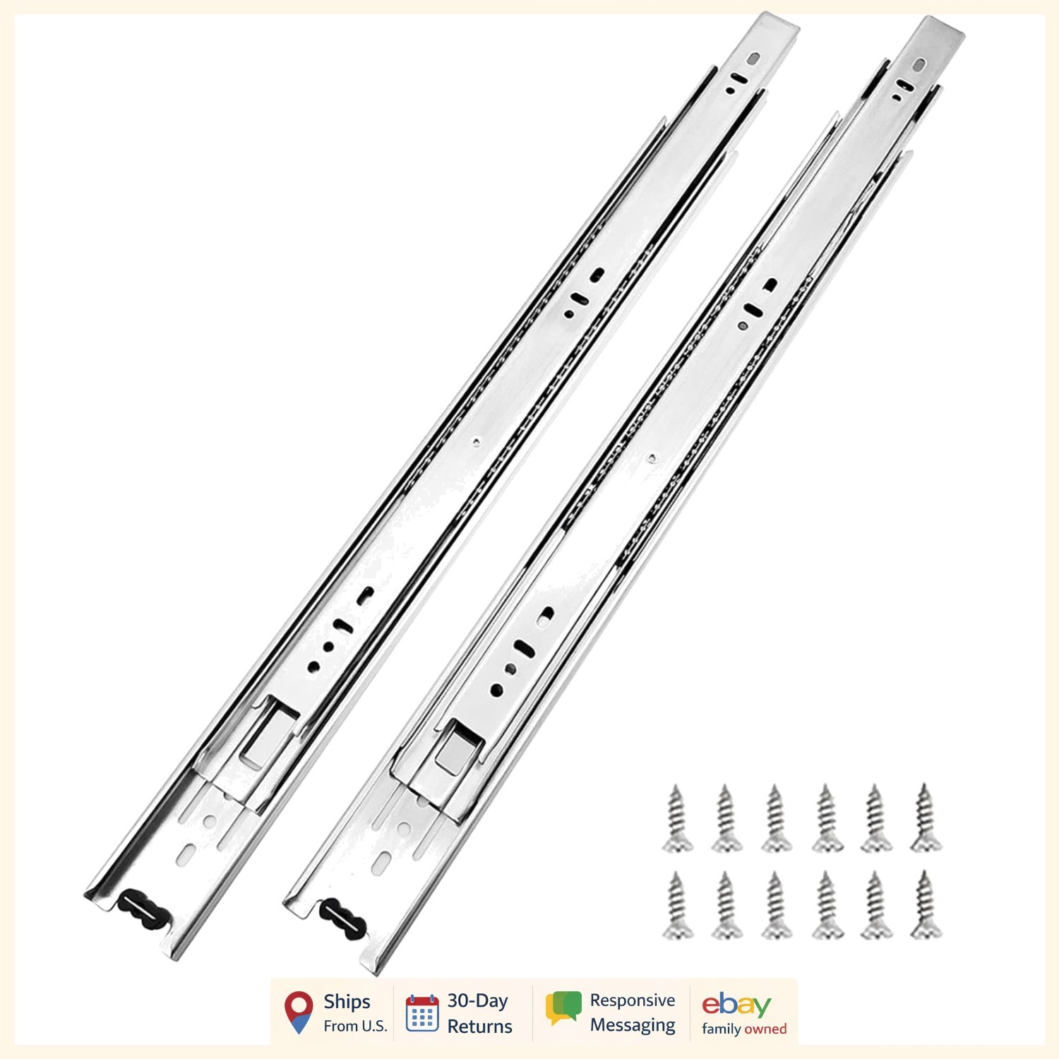 Full Extension 22 Inch Side Mount Drawer Slides, 10 Pairs wi