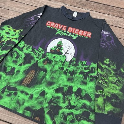 Grave Digger Race Team Monster Truck Shirt Vintage 90s All-Over Print, Size L
