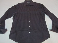 Banana Republic Cotton French Cuff Stripe Dress Shirt Maroon Navy  15-15.5 M 