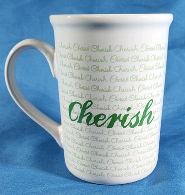 Gibson Home Coffee Tea Mug Word Cherish in Green on Both Sides
