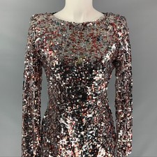 Abito Lungo Badgley Mischka Pizzo Maniche Lunghe Nero/Rosso Taglia 12 - Usato