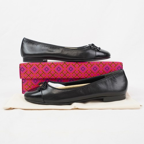 Tory Burch Cap-Toe Ballet Flats in Perfect Black - Women's Size 8 (154511)
