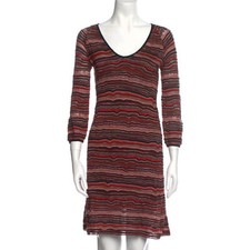 MISSONI Mare Knit Chevron Zig Zag Stripe Long Sleeve V-Neck Dress Size 42 Italy