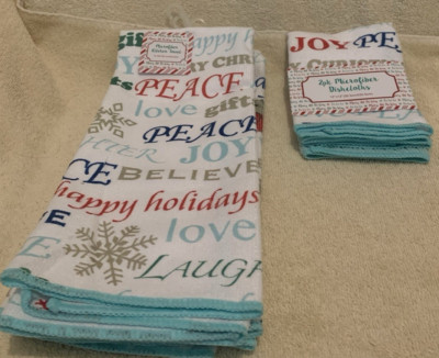 5 Pc Regent Products PEACE JOY LOVE Microfiber Kitchen Towels & Dishcloths - NWT