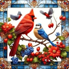 Cardinal Square Suncatcher - Printed Acrylic Window Hanging Deco  Hang Kit