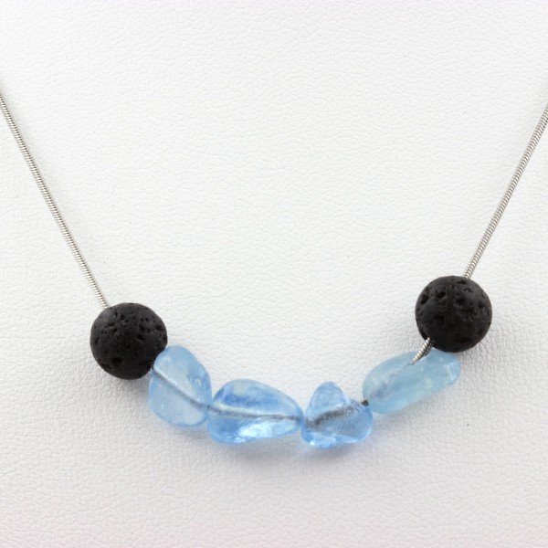 Mineralien Und Edelsteine. Collier Perlen Aigue-Marine Aus Brasilien + Lava 8-image