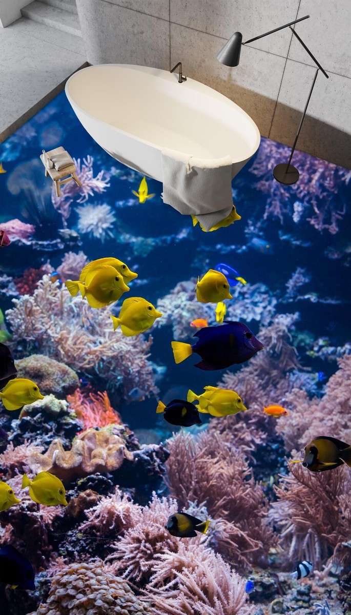 3D Yellow Fish SKE656 Floor WallPaper Print Decal Epoxy Floor Deco