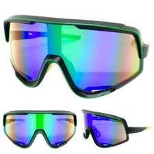 Oversize RETRO SPORTY WRAP AROUND Shield SUN GLASSES Large Frame Blue Green Lens