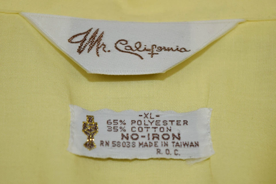 Camisa de Ocio Vintage Talla L/XL 70s Mr California Cuello Lazo 2 Bolsillos Cresta de León Foto 4 de 4