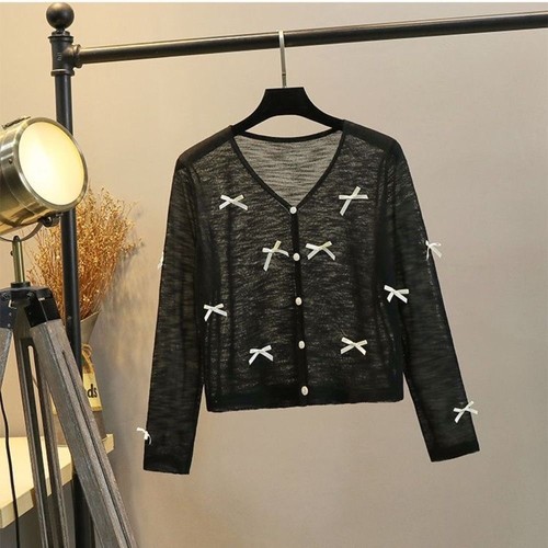 Bowknot Knitted Cardigan Ballet Style Short Top for Women Girl - Picture 15 of 15