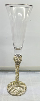 Full Silver Ball Rhinestone Champagne Flute Glass Studded Stem  New 11''