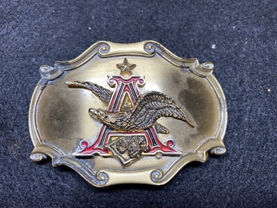 Vintage Anheuser Busch Belt Buckle 1978 Raintree USA Eagle Enameled Logo Brass