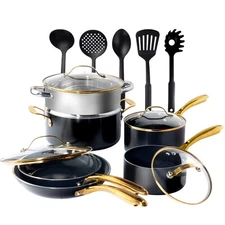 Gotham Steel Black 15 Piece Ultra Nonstick Ceramic Cookware Set with Utensils