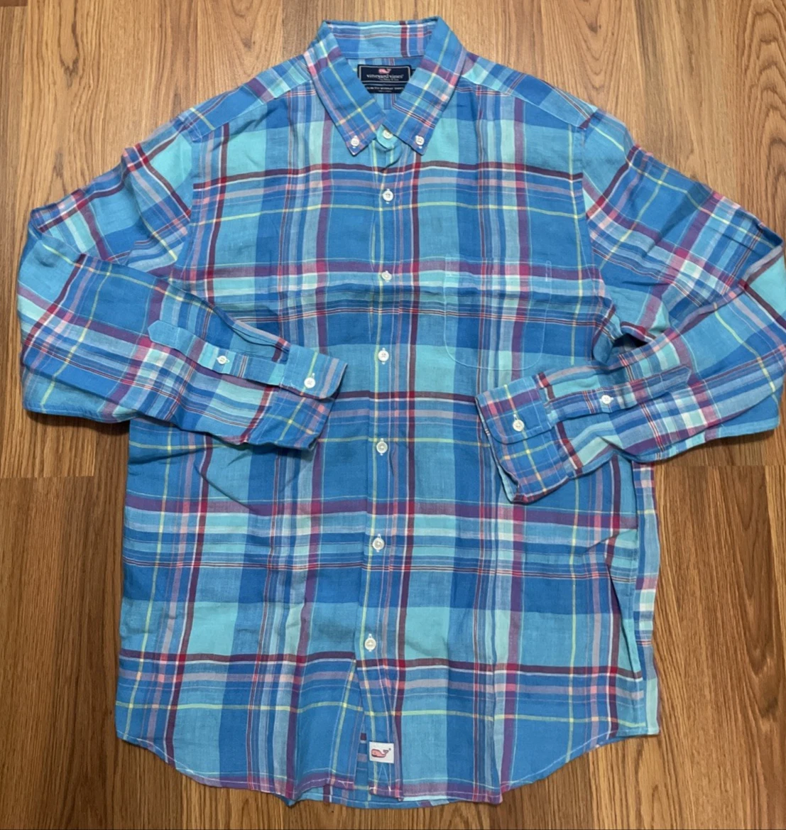 Vineyard Vines Murray Shirt Mens Large Slim Fit Linen Plaid Button Down