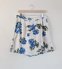 NWOT Vintage Linen Blend Floral Mini Skort 90s Coquette Cottagecore Flirty Sz M