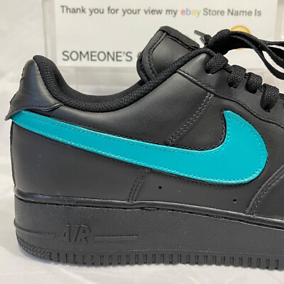 Nike Air Force 1 Low Black (Turquoise Custom Painted Swoosh  display picture 3