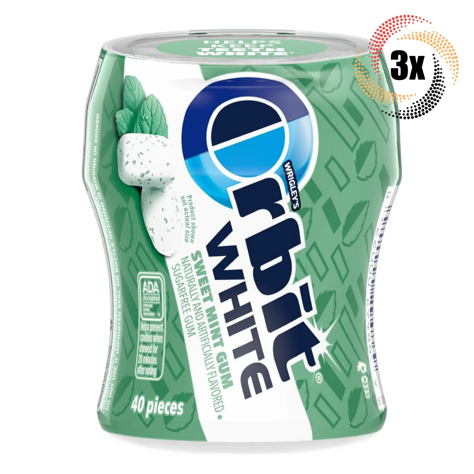 3x Bottles Wrigleys Orbit White Sweet Mint Gum | 40 Pieces Each | Sugar Free