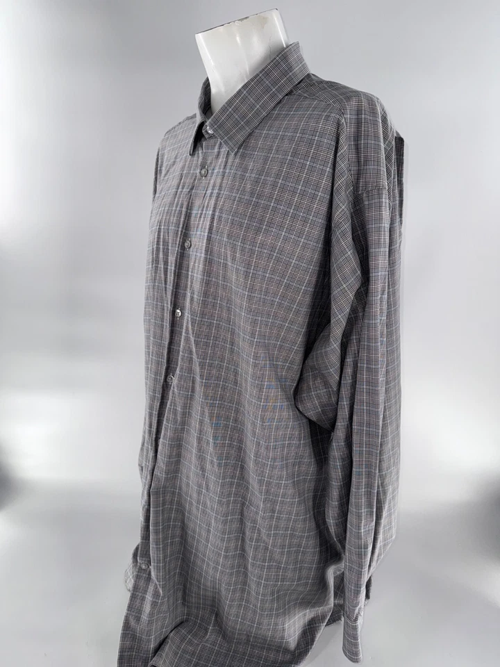 Camisa de vestir Michael Kors para hombre alta 20 35 gris a cuadros 100 % algodón YGI F5-48 Foto 4 de 4