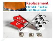 1PC Chrome Red Front Nose Hood Cross Crossed Flags Emblems 1968-1972 Corvette C3