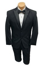 Boys Black Tuxedo with Pants Satin Peak Lapels Wedding Ring Bearer Size 4