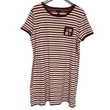CHAPS Burgundy Stripe Short Sleeve Dress Shirt Tunic Women's Plus Size XXL