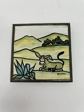 Rare Signed Vintage Lamosa Tea Tile, Ladrillera Monterrey, Mexico Donkey
