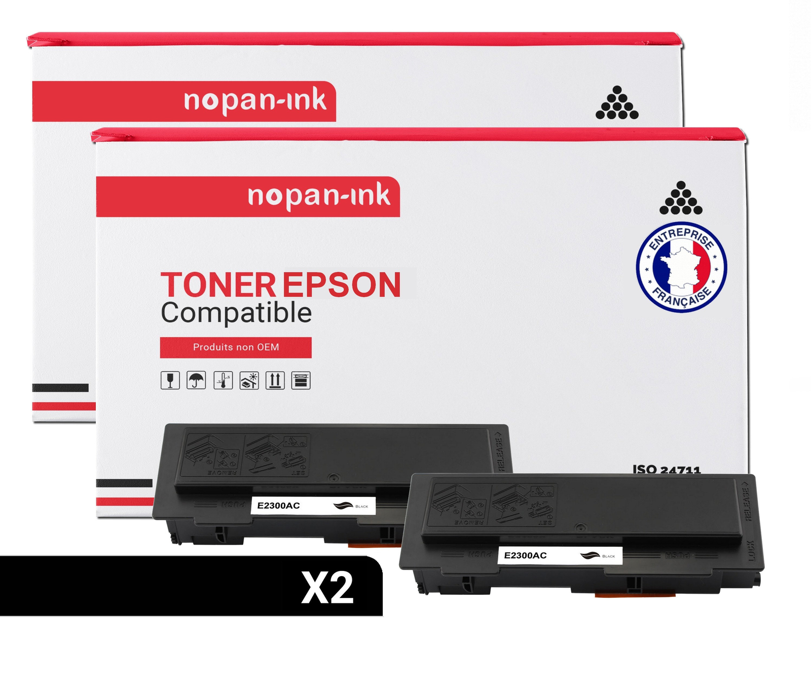 Toner Noir C13S050583 Haute Densité NOPAN-INK x2 pour Textes Ultra Nets