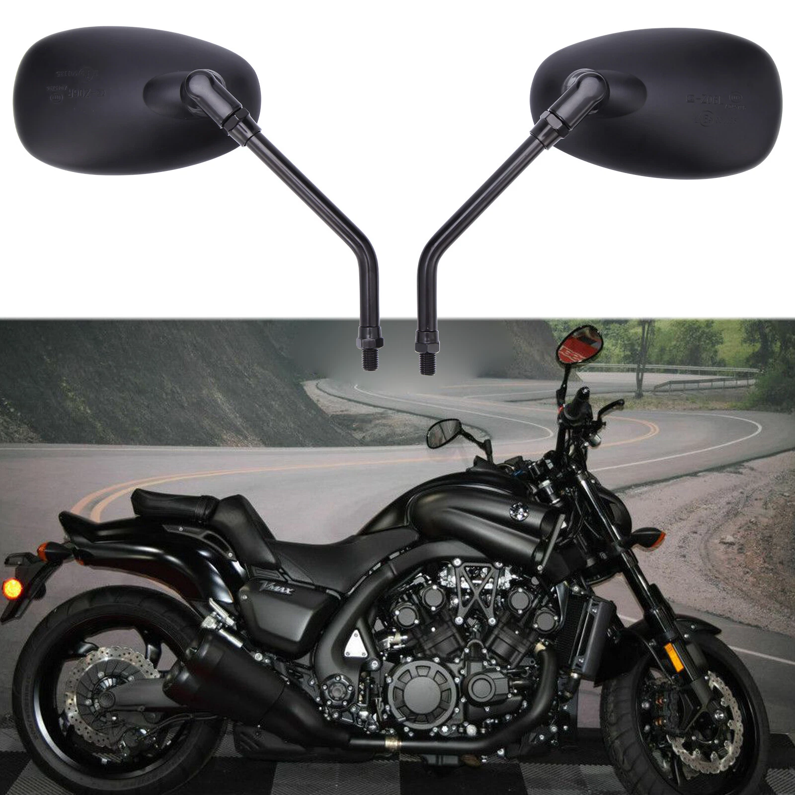 Black Oval Motorcycle Rearview Mirrors For Yamaha VMAX 1700 1200 1800 Cruiser