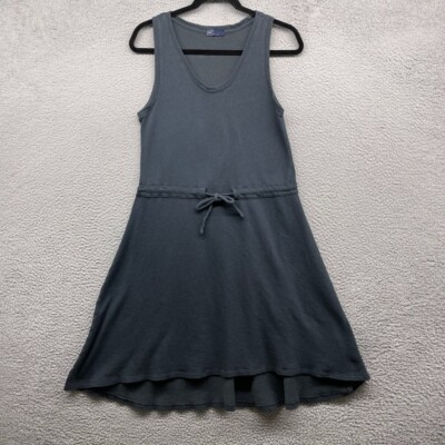 Gap Women Tank Dress Fit Flare Blue Knit Sleeveless Scoop Neck Drawstring Size S