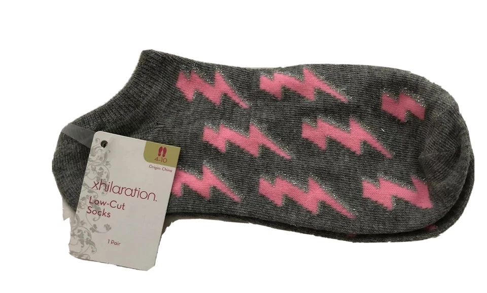Xhilaration Mujer’s Gris Calcetines Rosa Rayo Novedad Divertido Tobillo Crew Foto 2 de 4