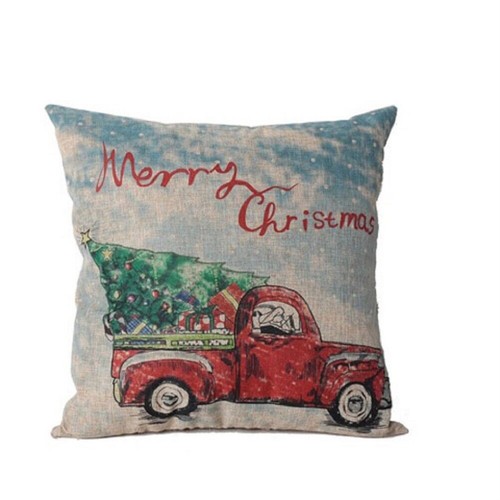 Merry Christmas Pillow with Red Truck and Tree 16 x 16 Inch New - Picture 2 of 2