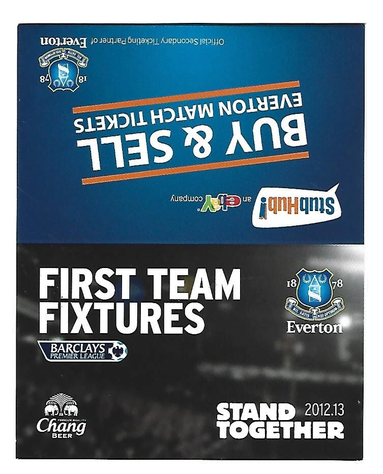 2012 13 English SOCCER EVERTON FC FIXTURE SCHEDULE eBay