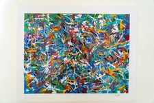 Colorful Original Abstract Painting Outsider Art by Tripp 20" x 16" x 3/4"