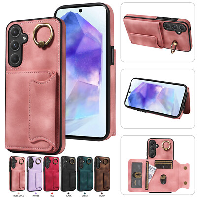 For Samsung Galaxy A55 A35 A25 A32 A14 Card Pocket Phone Case With Ring Holder