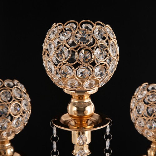 4 Pcs 5 Arm Crystal Candelabra Centerpieces Gold Candle Holder Freestanding - Picture 12 of 23