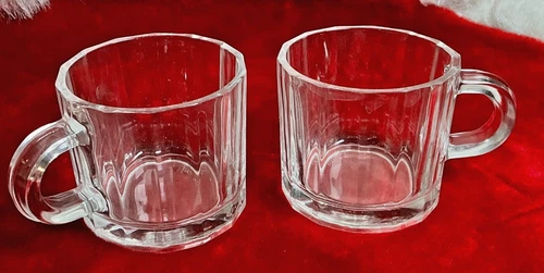 Vitrosax Italy Clear Glass Espresso Cups Set of 2 Faceted 13 Rib Design Vintage
