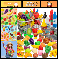 55 Pcs Pretend Play Food Set with Shopping Basket - Kids Kitchen Toys, Fruits 