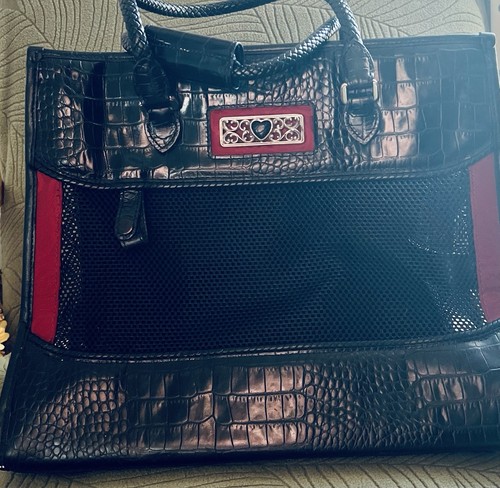 BRIGHTON Designer Pet Carrier. Alligator Embossed With Braided Leather Handles.