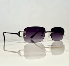 Iced Out Men  s Rimless Sunglasses Big C VVS CZ Moissanite Glasses Gold Tone