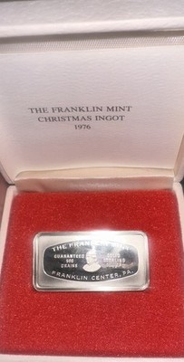 1976 The Franklin Mint Christmas Ingot 500 grains .925 Silver in